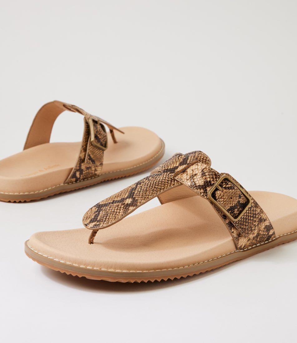 Ninx Camel Choc Snake Leather Sandals