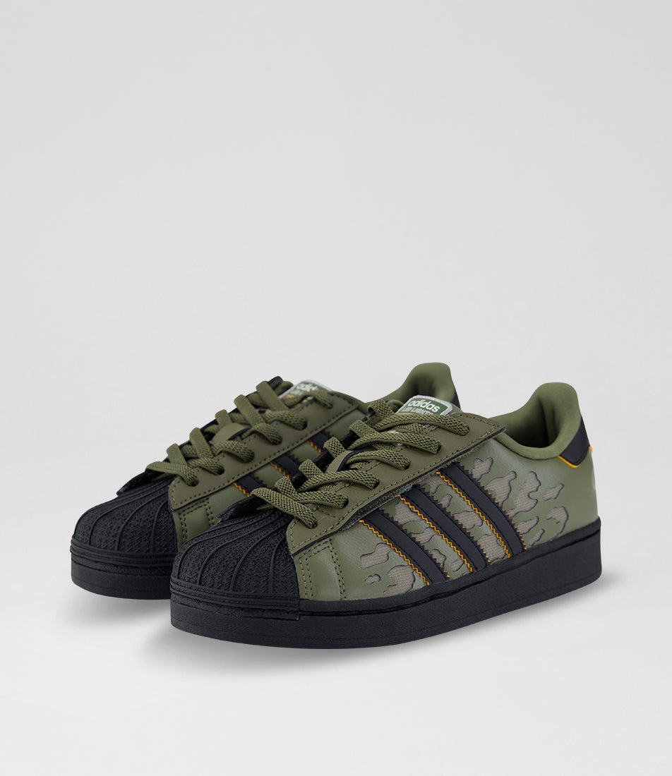 Superstar Led Junior Silver Olive Strata Black Suede Sneakers