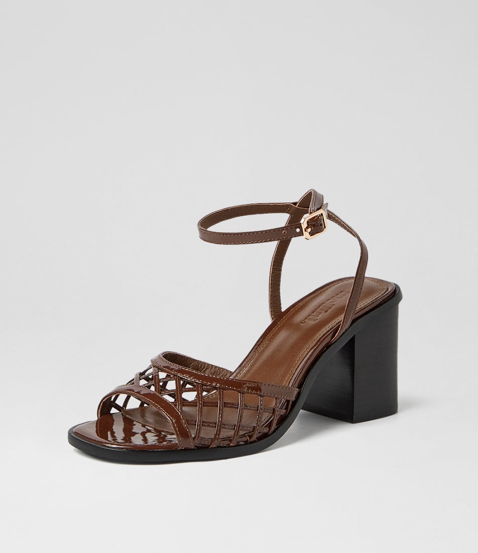 Naede Choc Black Patent Leather Sandals