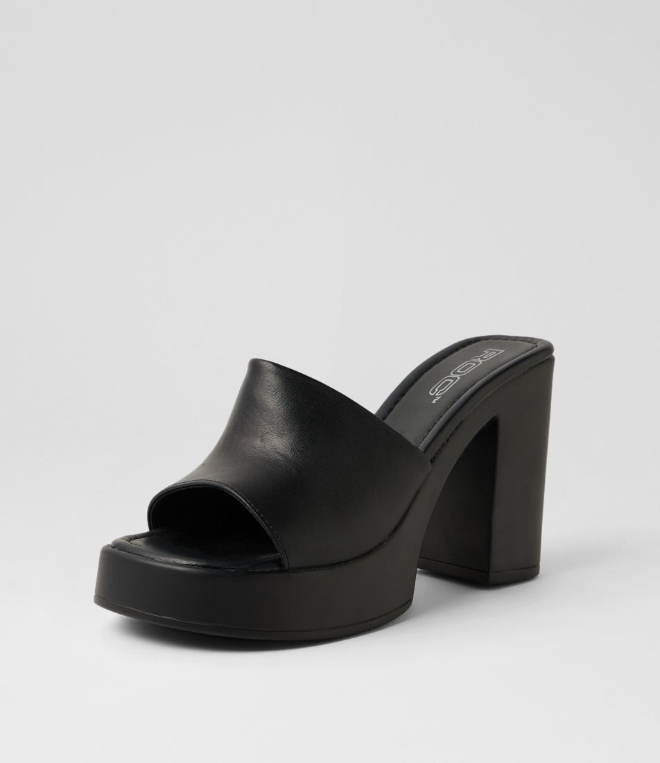 Nina Black Leather Heeled Sandals