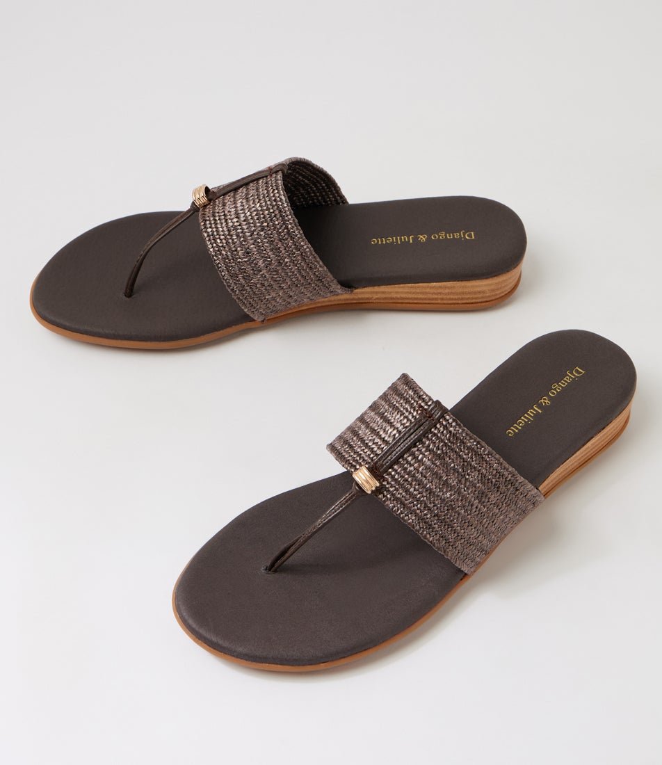 Ofrit Choc Cocoa Leather Elastic Slides