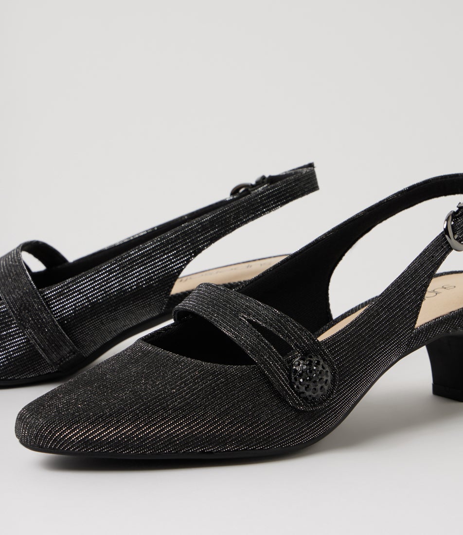 Lisshle2 Black Sparkle Fabric Slingbacks