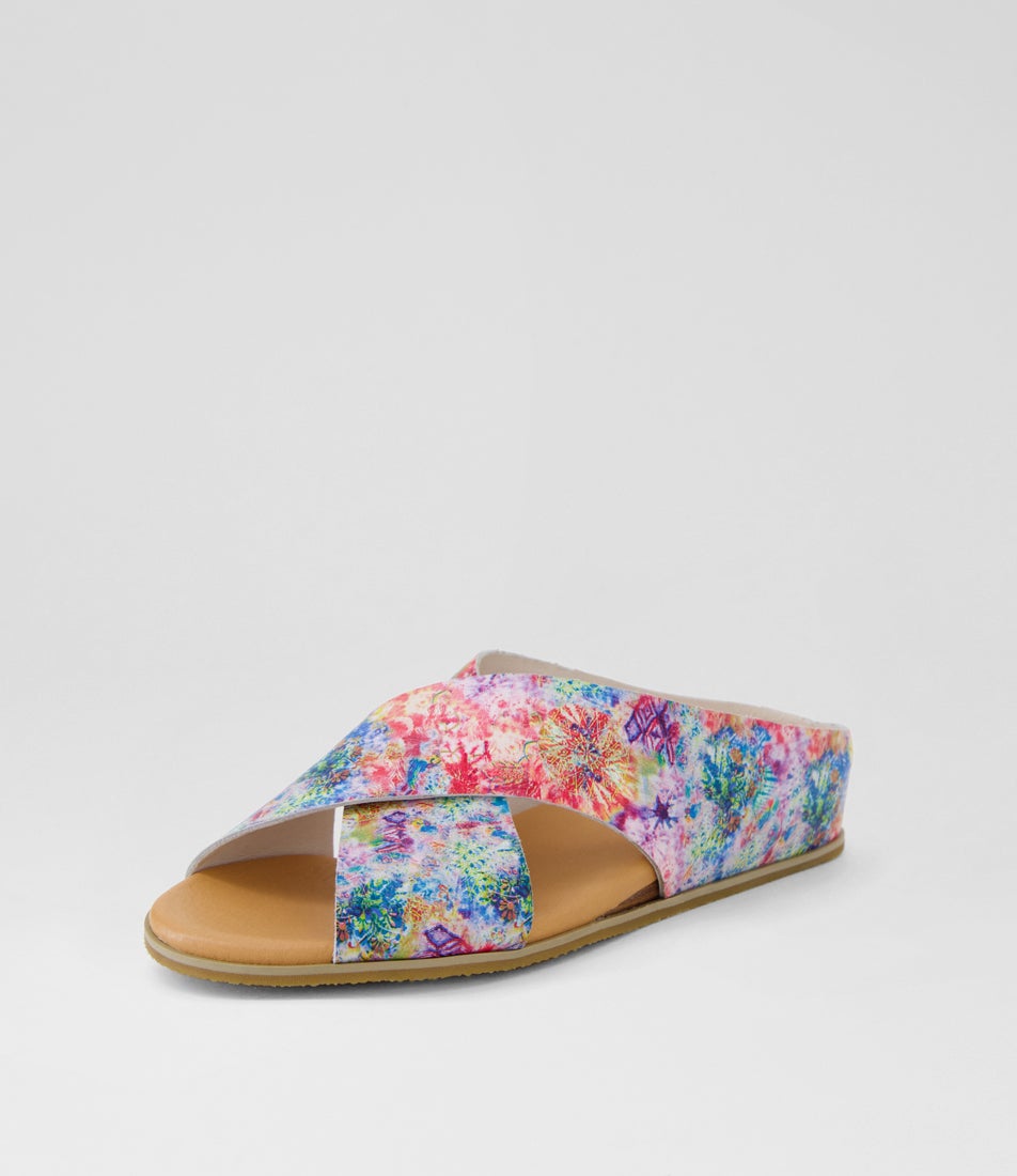 Harli Red Multi Print Leather Slides