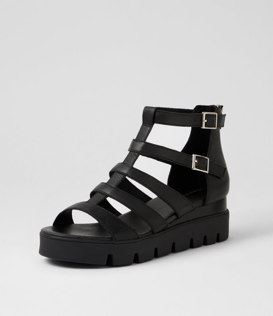 Rosio Black Leather Heeled Sandals