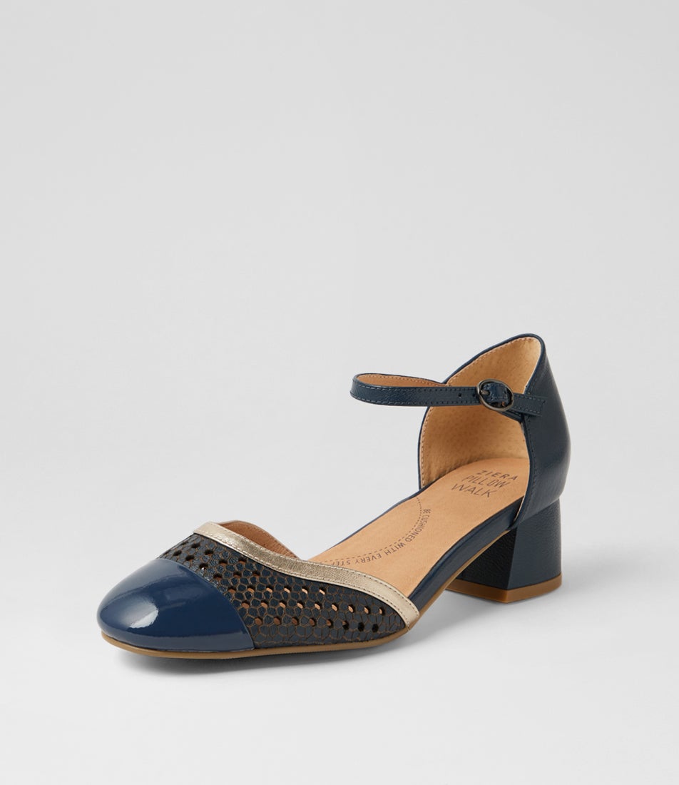 Zazza W Navy Pale Gold Patent Leather Heels
