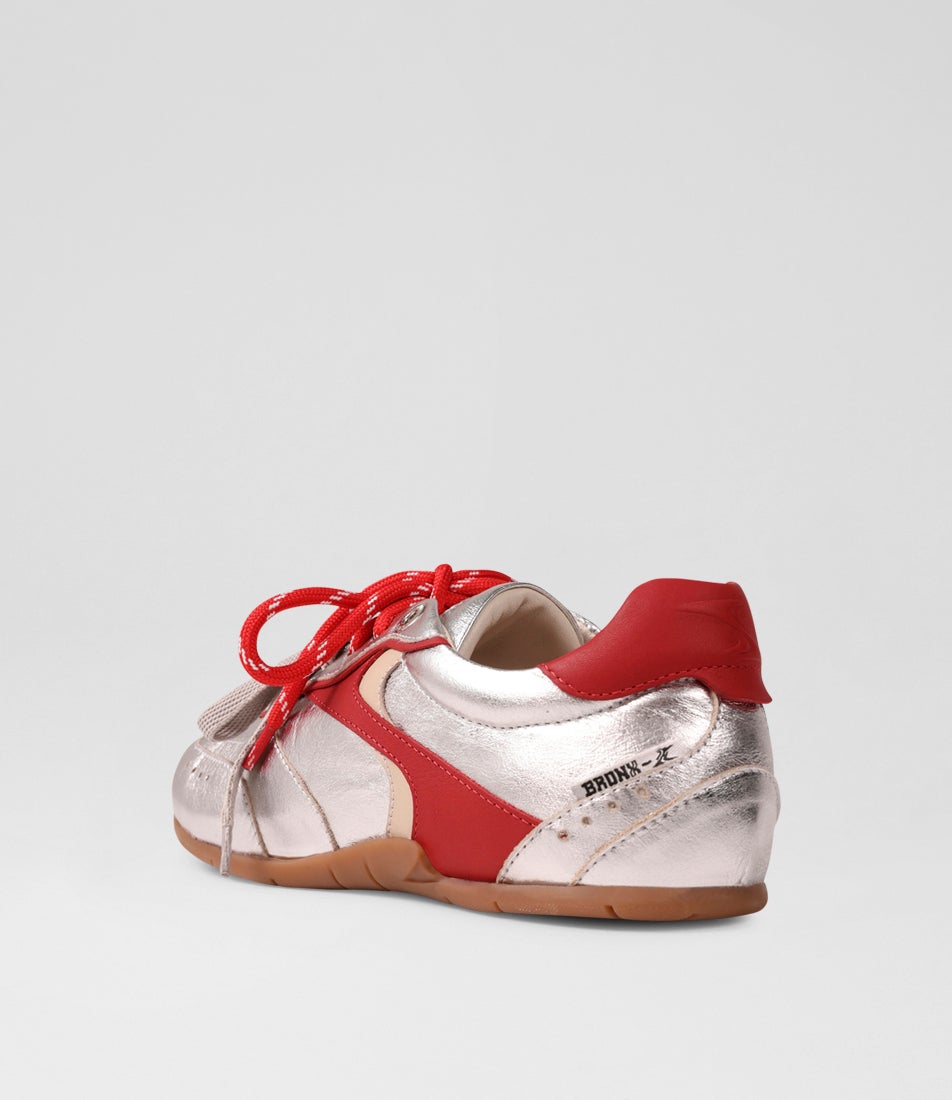 Myr Aa Silver Red Oatmeal Leather Lace Up Sneakers