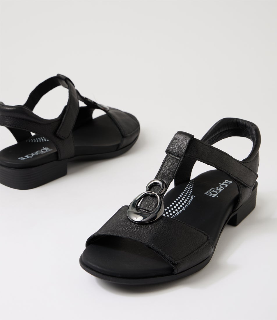 Caries Black Leather Sandals