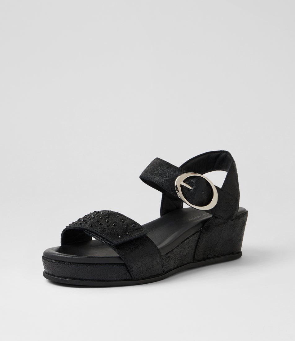 Farrin Black Soft Metallic Leather Sandals