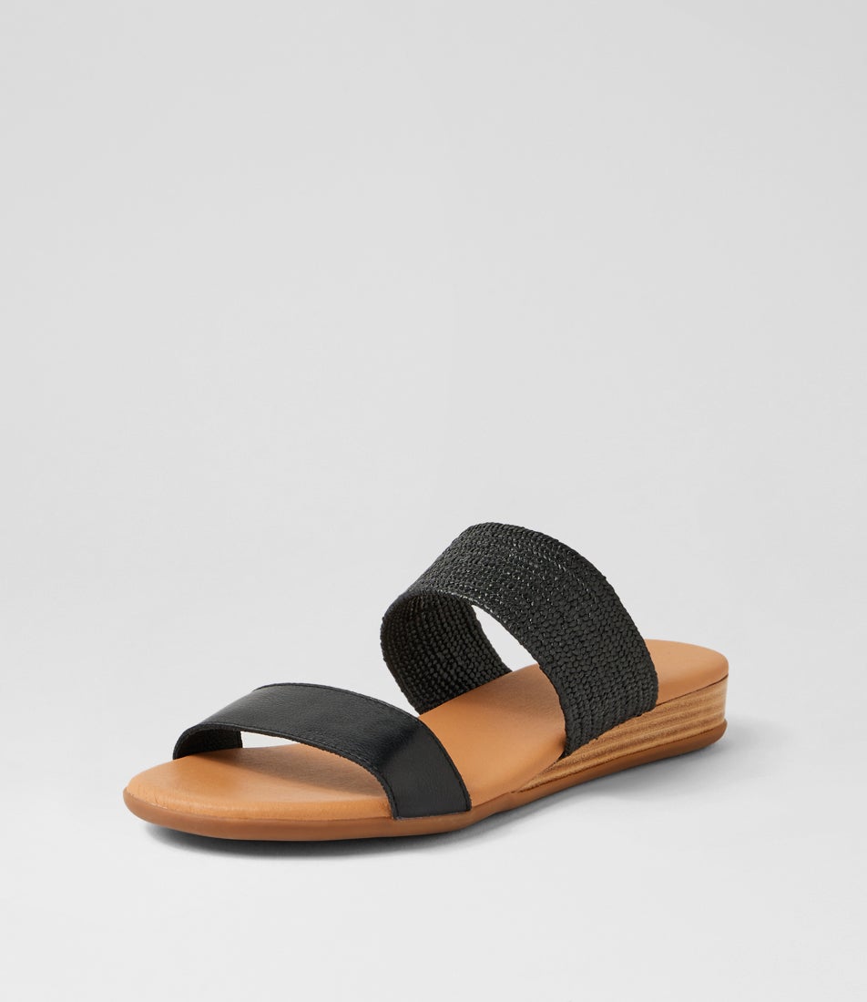 Opalic Black Leather Elastic Sandals Opalic Black Leather Elastic Sandals