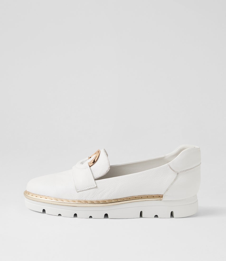 Everins White Gold Leather Flat Shoes
