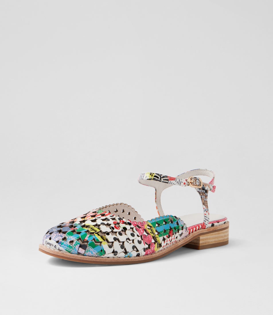 Andric Collage 2 Print Patent Leather Flat Shoes