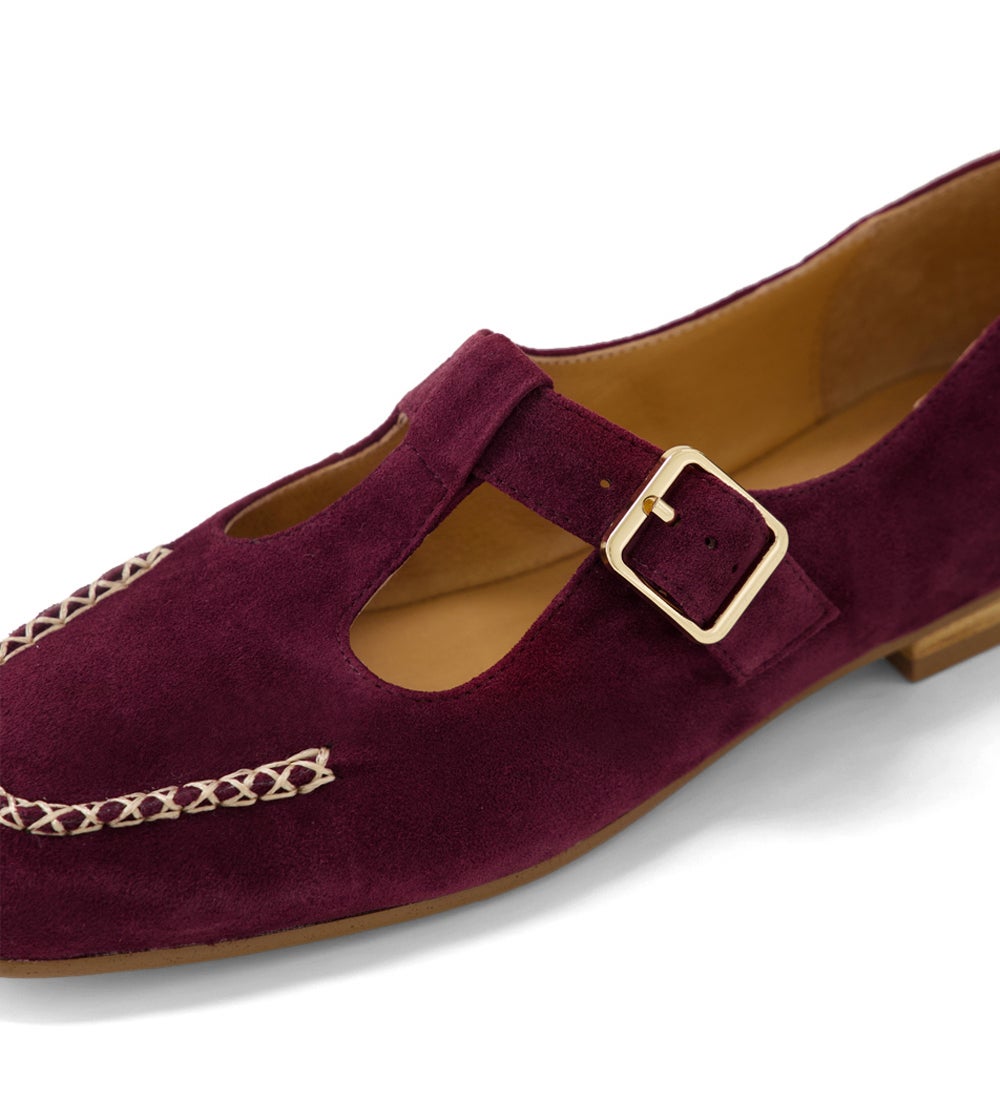 Periwinkle Burgundy Natural Suede Mary Janes