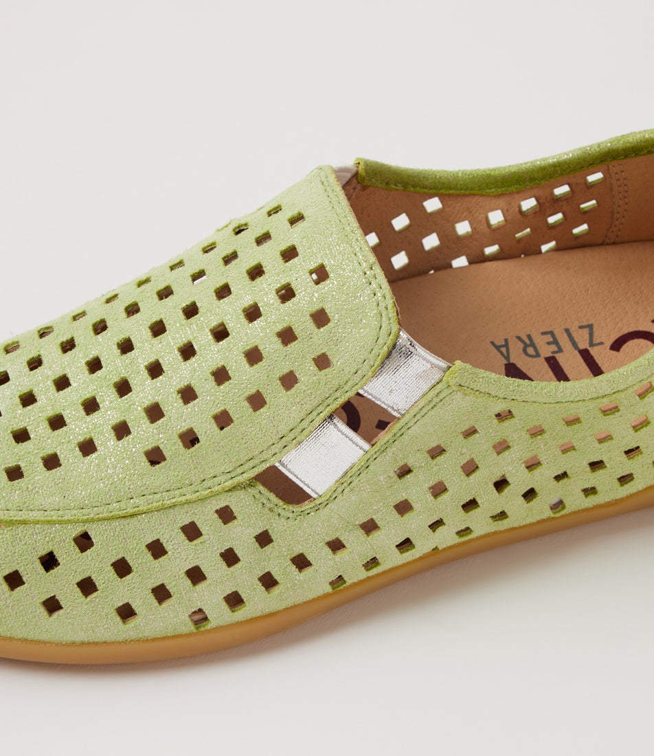 Lyona W Lime Tweed Silver Leather Elastic Loafers
