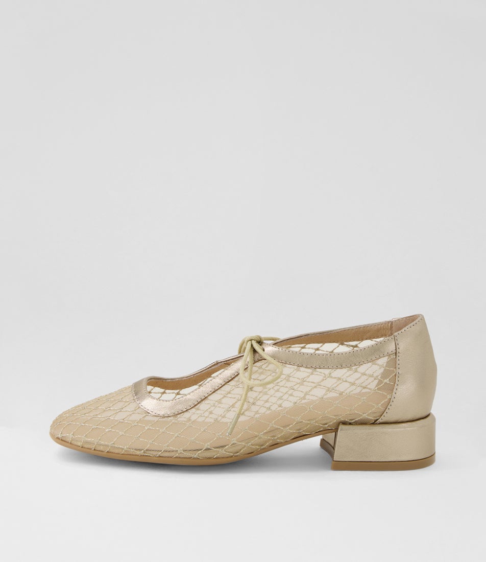 Violeine Champagne Leather Mix Mary Jane Heels