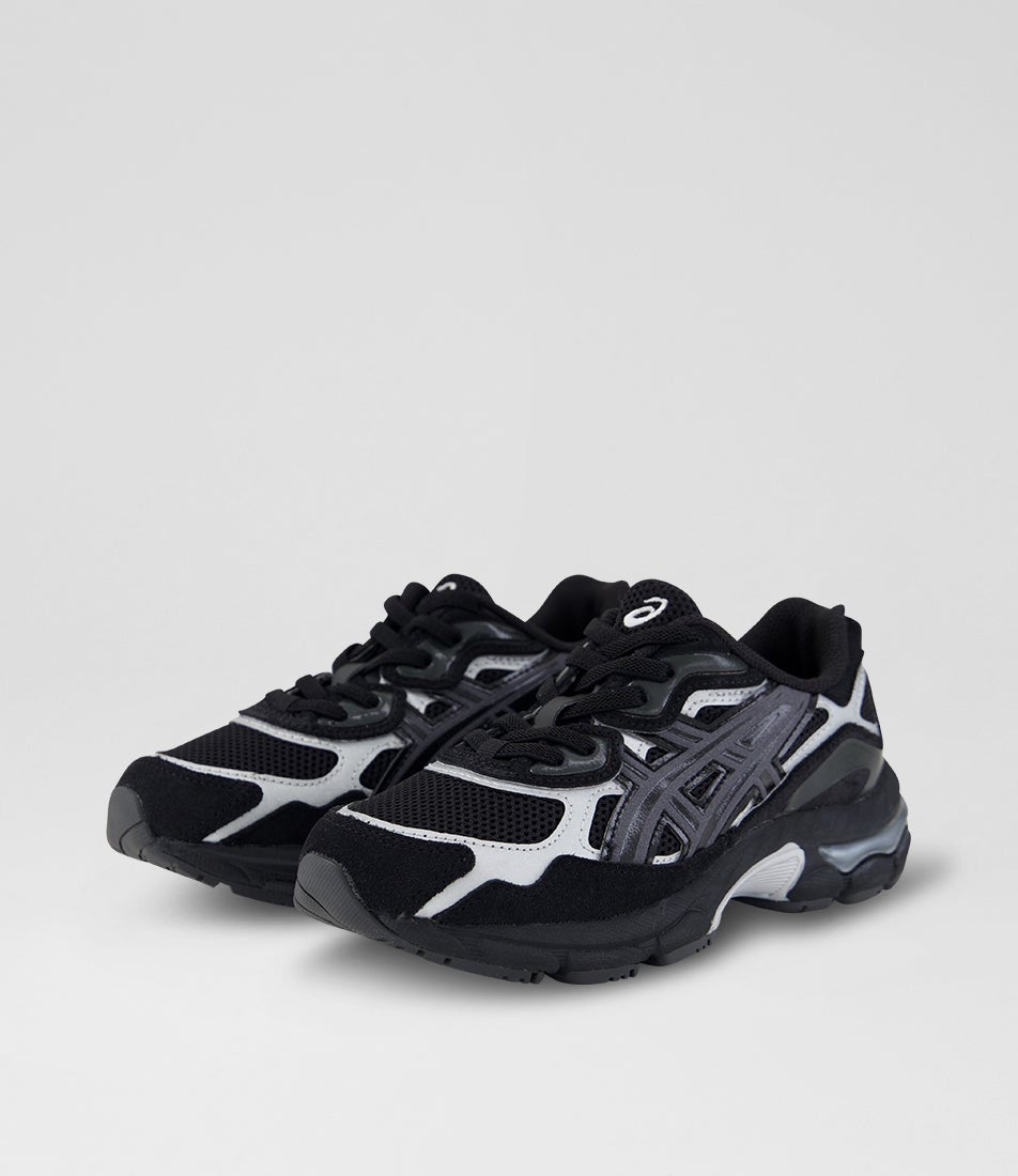 Gel Nyc Junior Black Pure Silver Suede Lace Up Sneakers