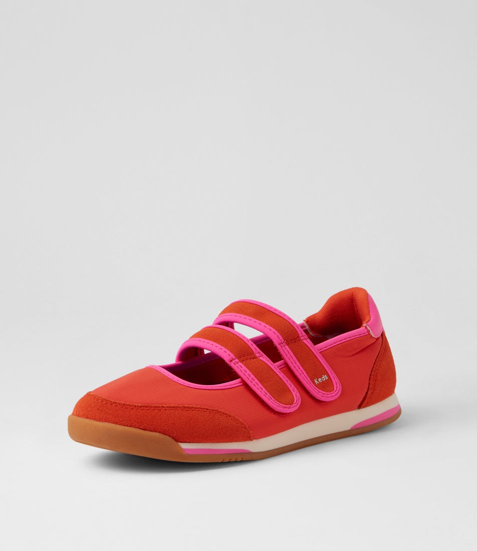 Revival Red Fuchsia Suede Nylon Mary Jane Sneakers