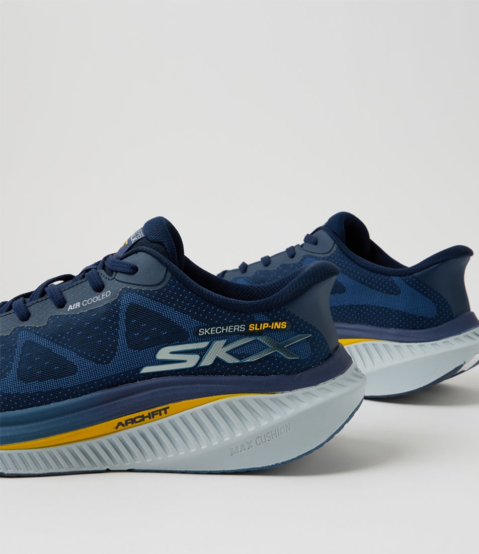 Go Walk Max Cushioning Arch Fit Navy Yellow Fabric Sneakers