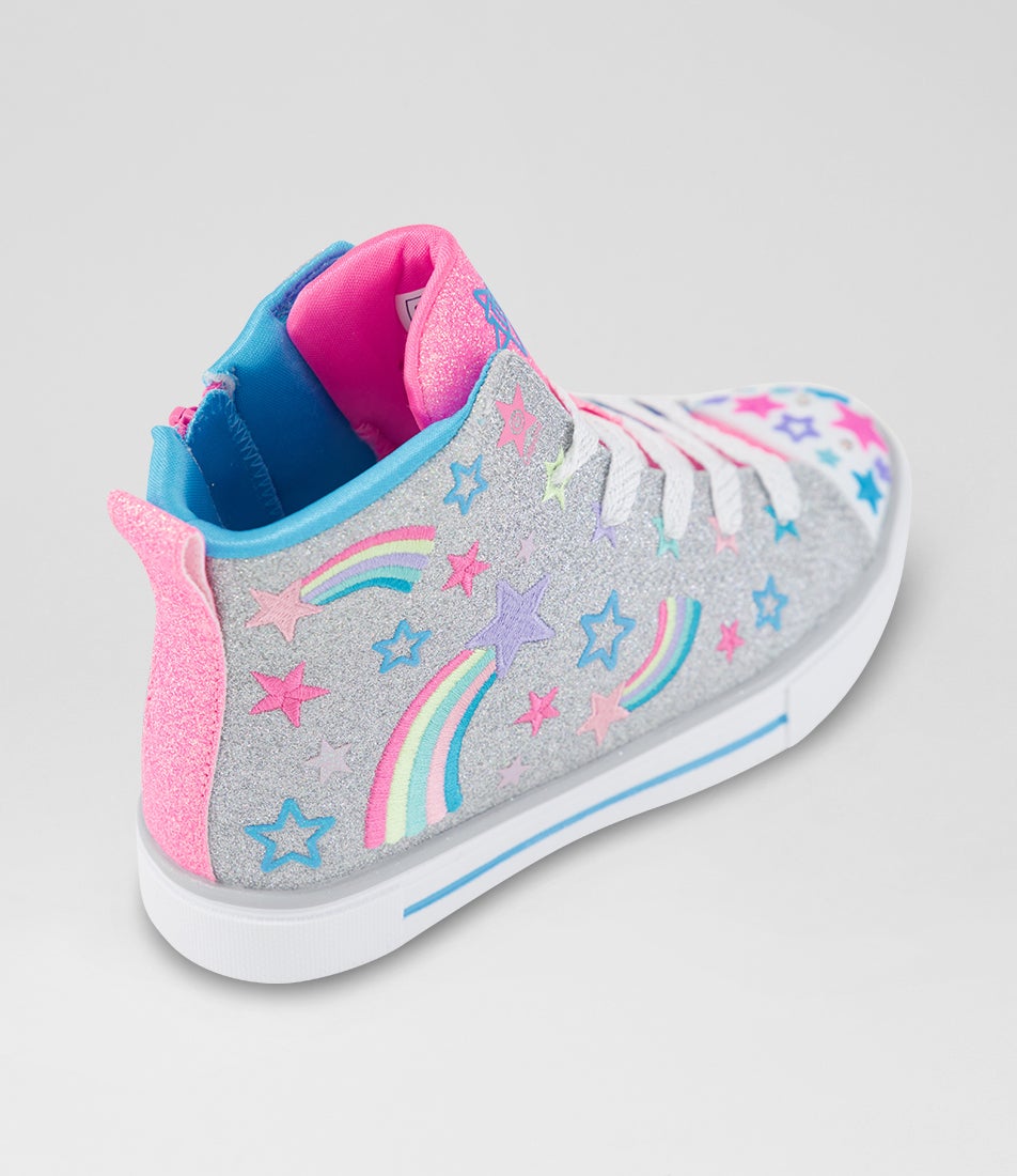 Twinkle Sparks Junior Silver Multi Fabric Wedge Sneakers