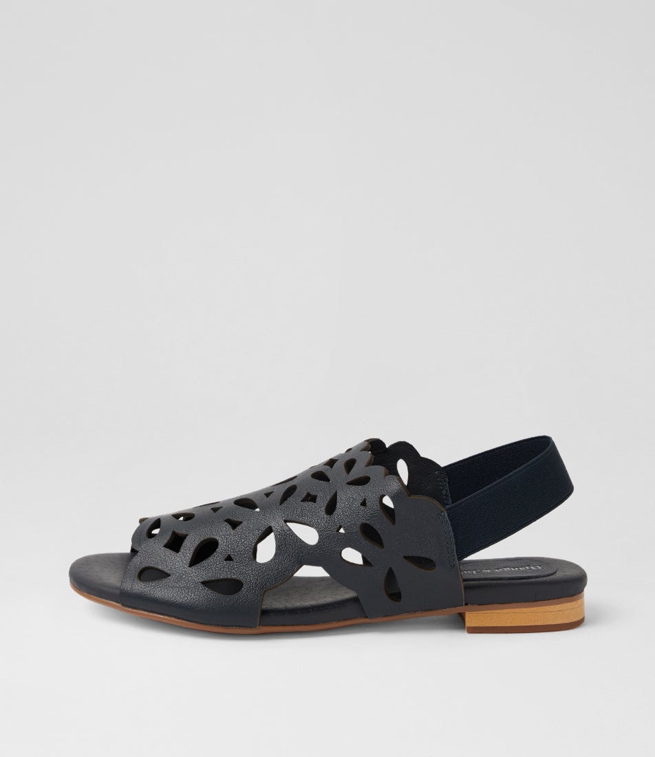 Phaldra Navy Leather Elastic Sandals