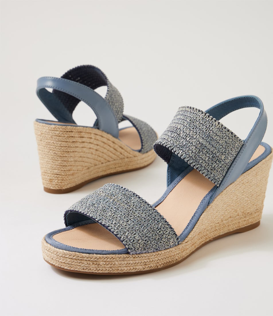 Pivey Denim Natural Rope Elastic Leather Wedges