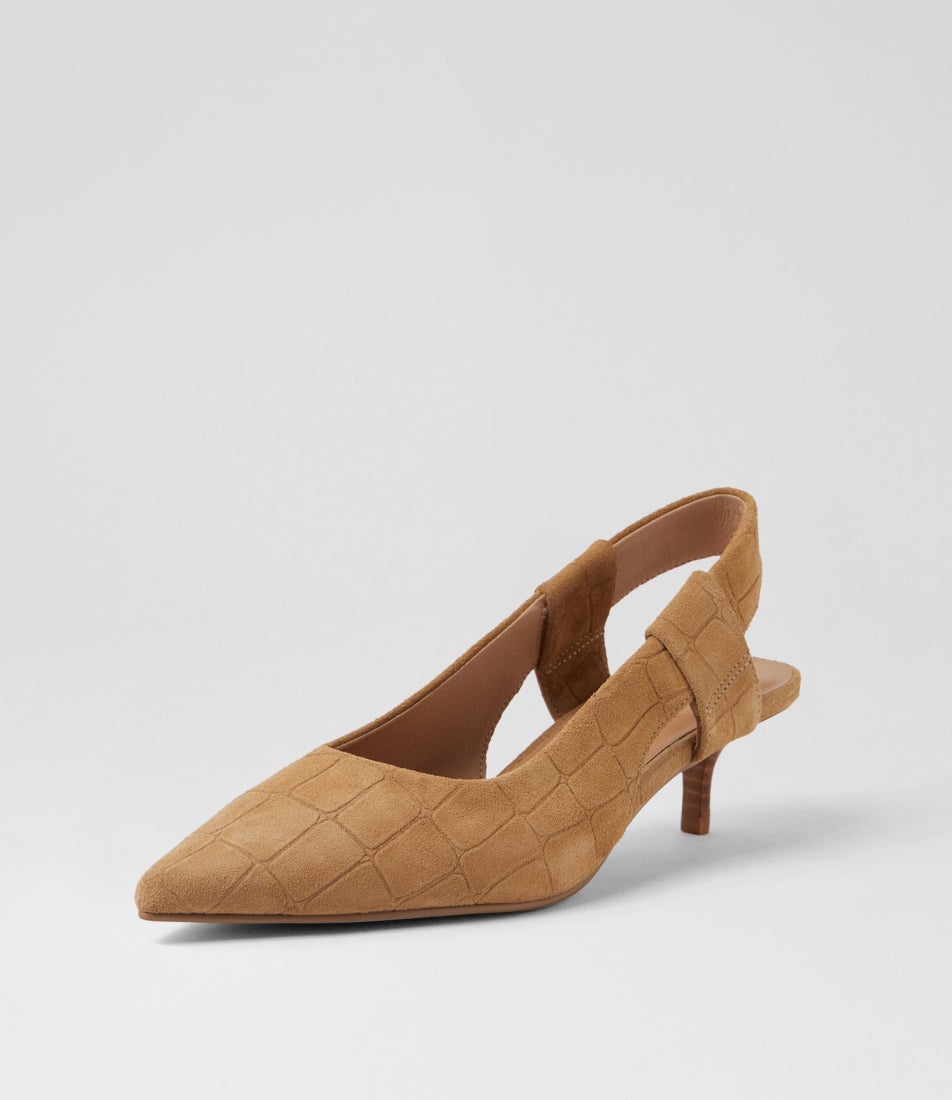 Thora Heel Tan Croc Suede Heels Thora Heel Tan Croc Suede Heels
