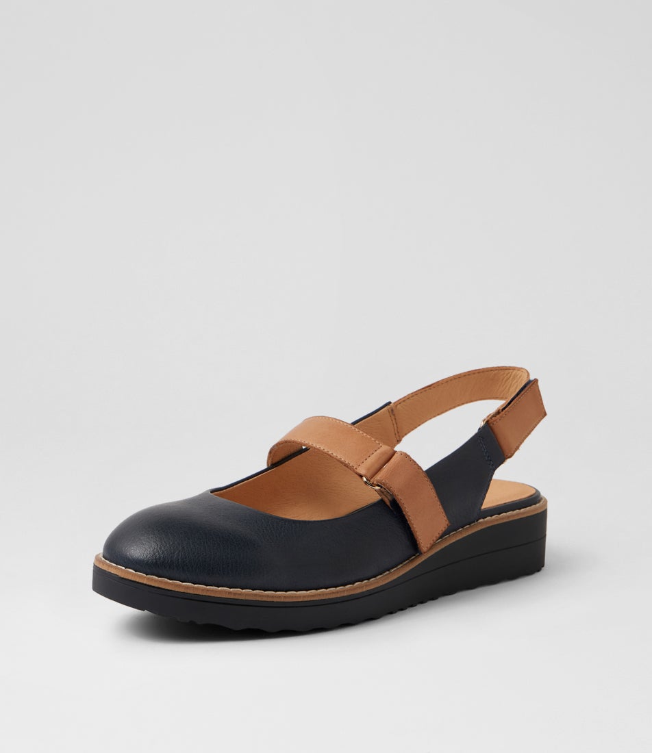 Olora Navy Dark Tan Leather Mary Janes