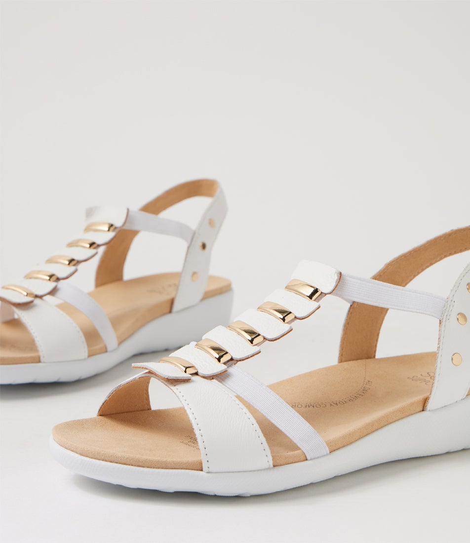 Ulover W White Leather Elastic Sandals