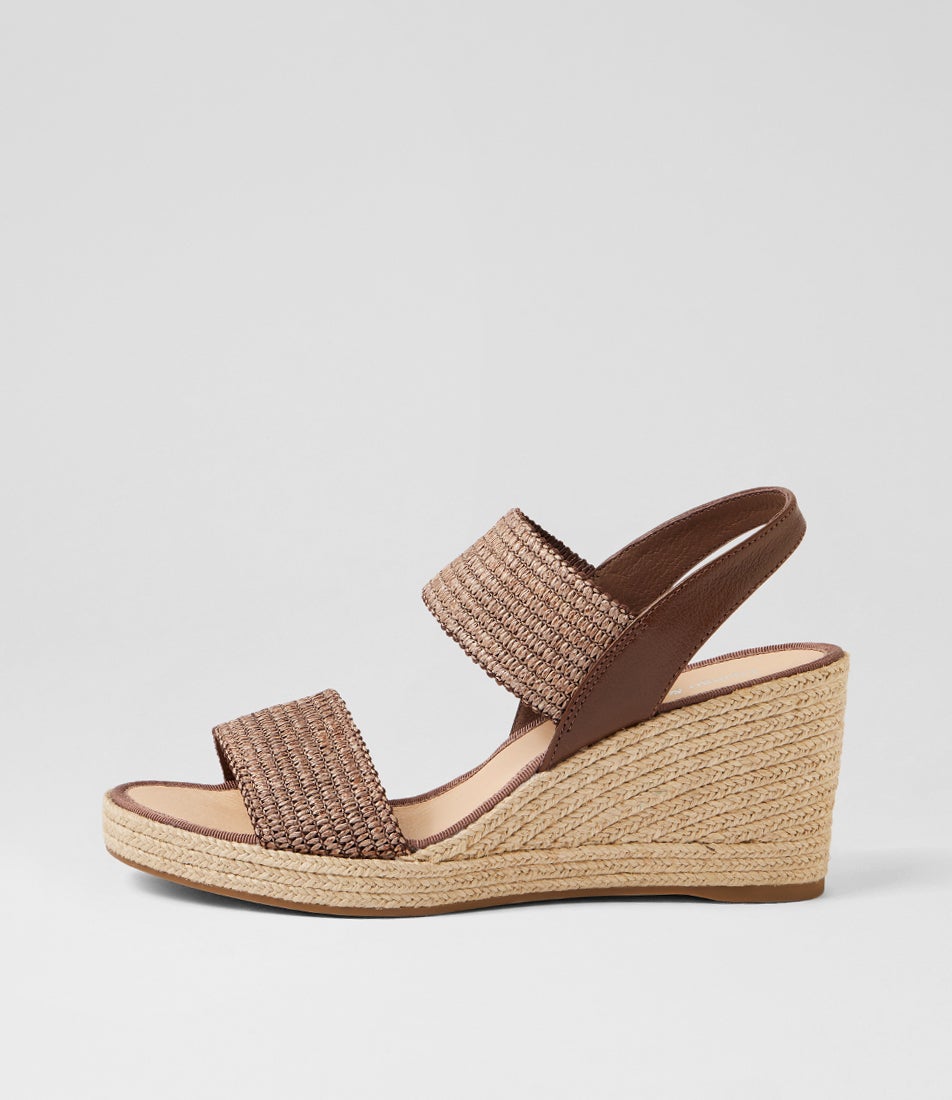 Pivey Cocoa Natural Rope Elastic Leather Wedges Pivey Cocoa Natural Rope Elastic Leather Wedges