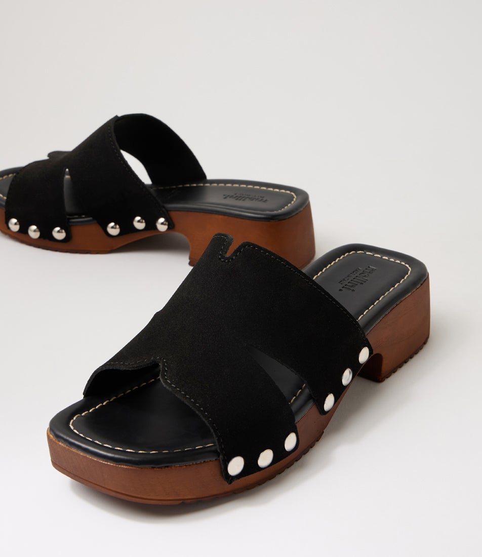 Cranberri Black Suede Clogs