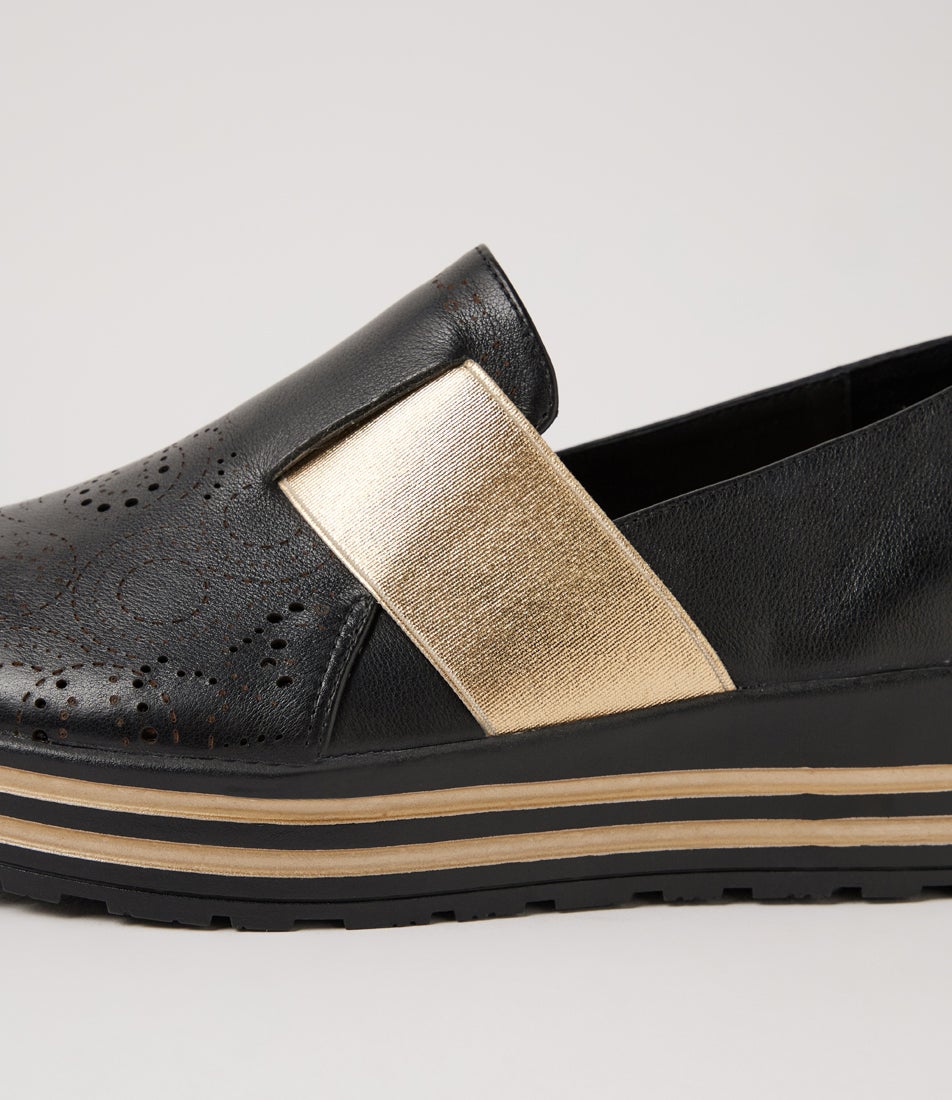 Vibel Xf Black Pale Gold Leather Loafers