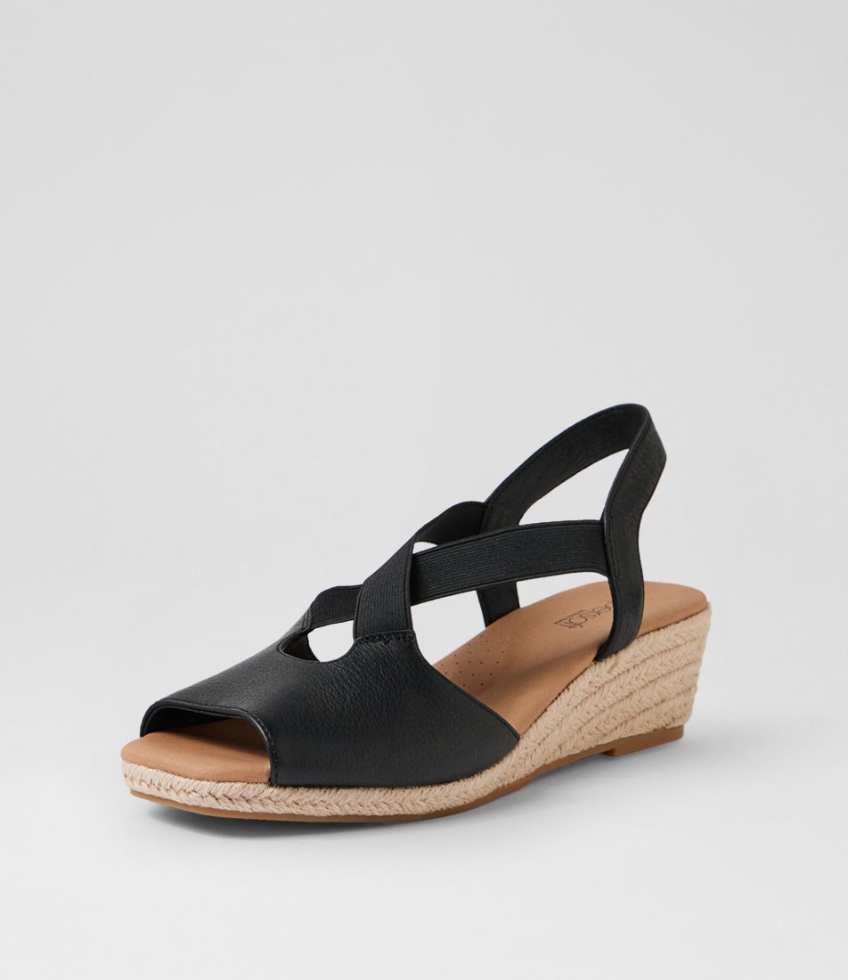 Zelie Black Leather Elastic Sandals
