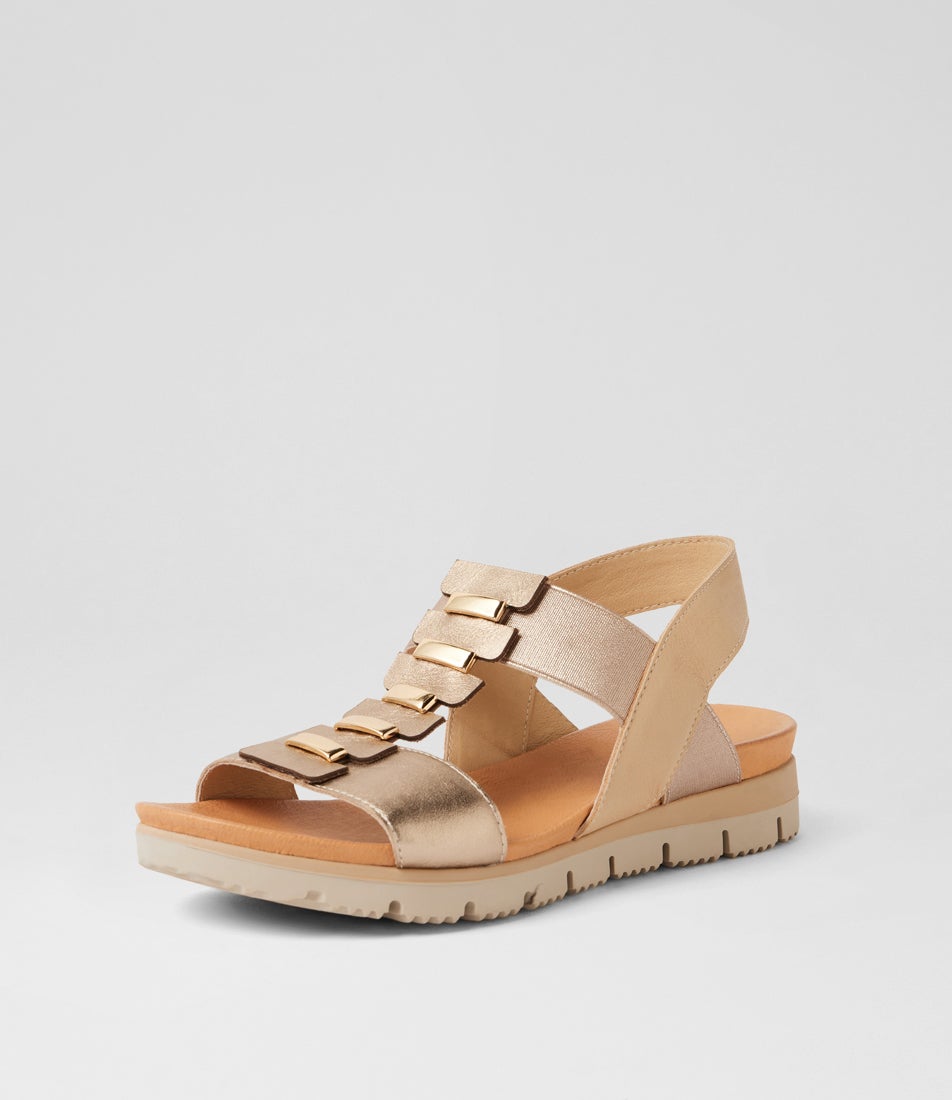 Lensey Champagne Camel Leather Sandals