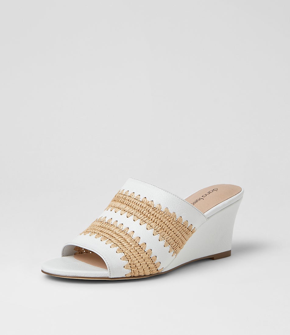 Issey White Natural Leather Woven Sandals