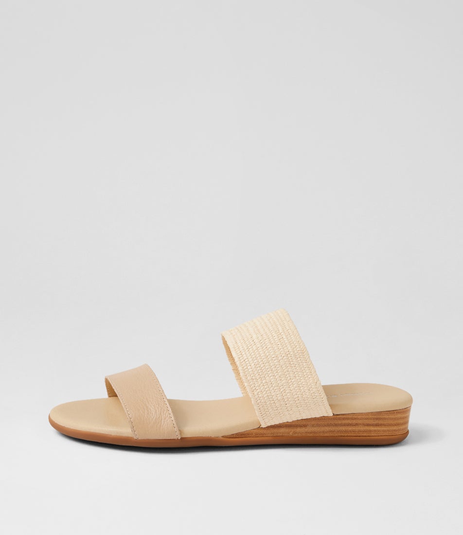 Opalic Camel Beige Leather Elastic Sandals
