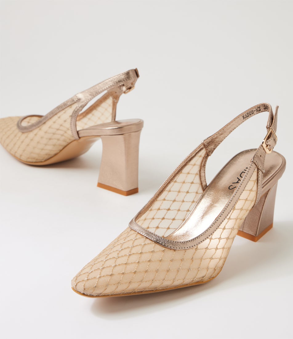 Kabob Champagne Leather Mesh Slingbacks