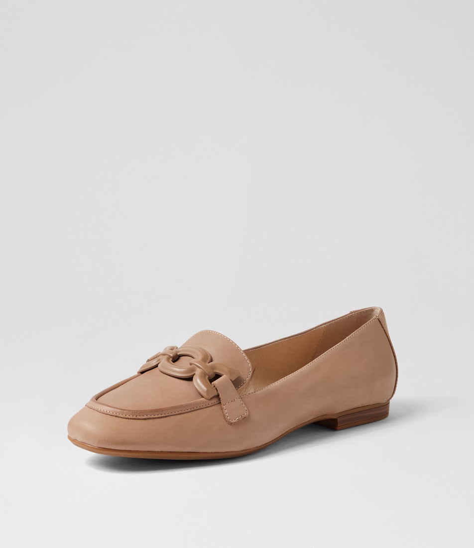 Umaya D Taupe Waxy Leather Flat Shoes