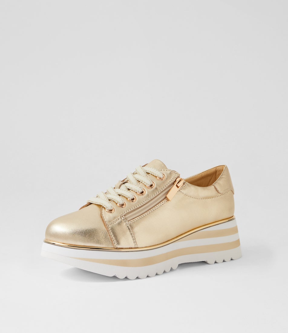 Eammes Pale Gold Leather Lace Up Flats