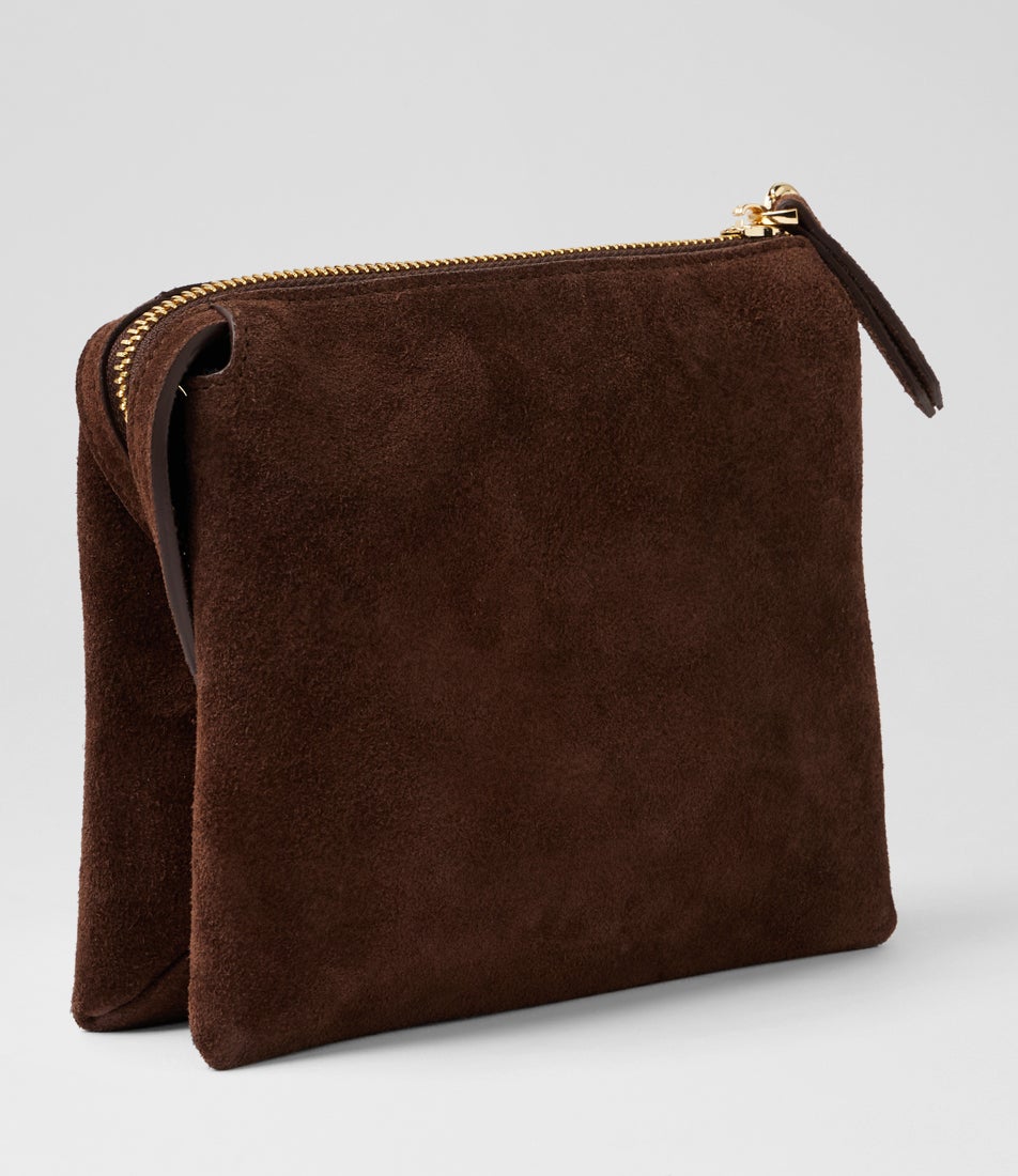 Pauloa Deep Choc Suede Cross Body Bag