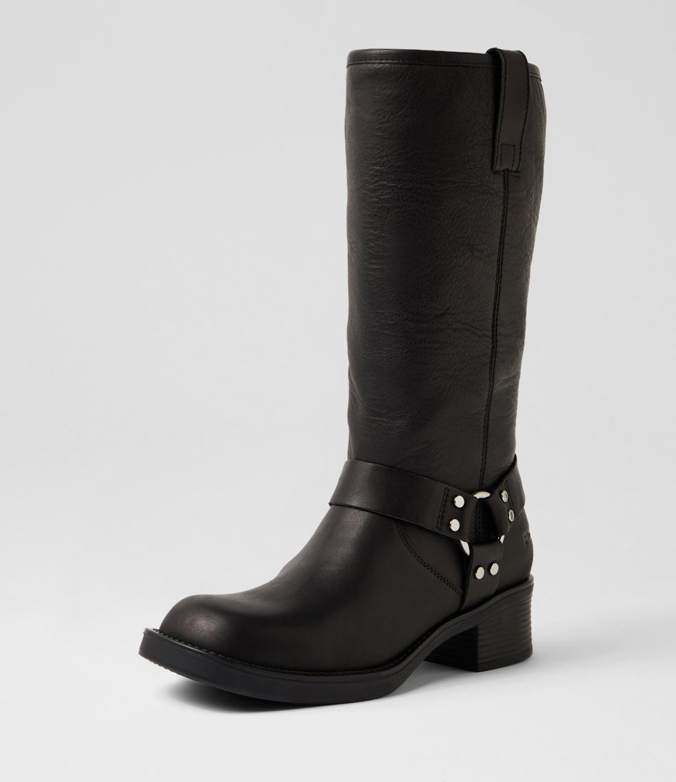Racer Black Leather Calf Boots