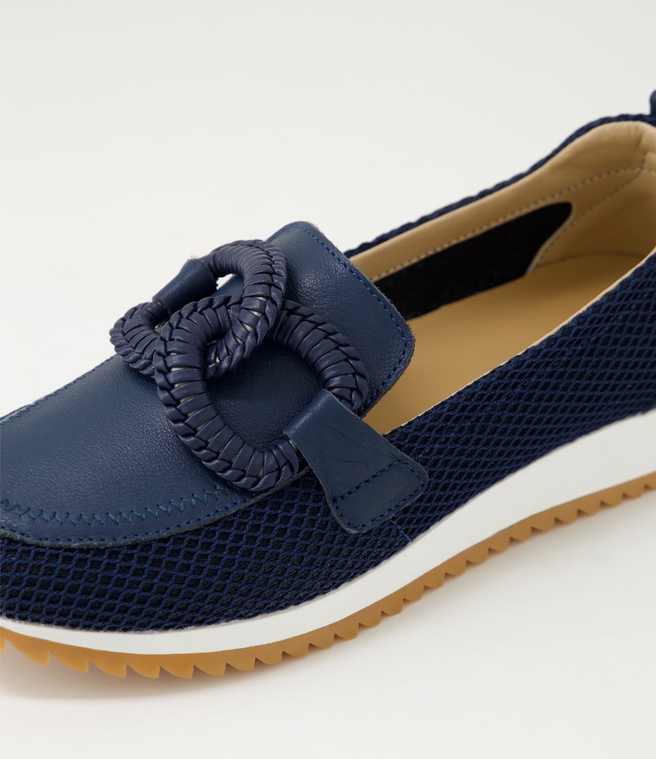 Darta Navy Mesh Leather Loafers