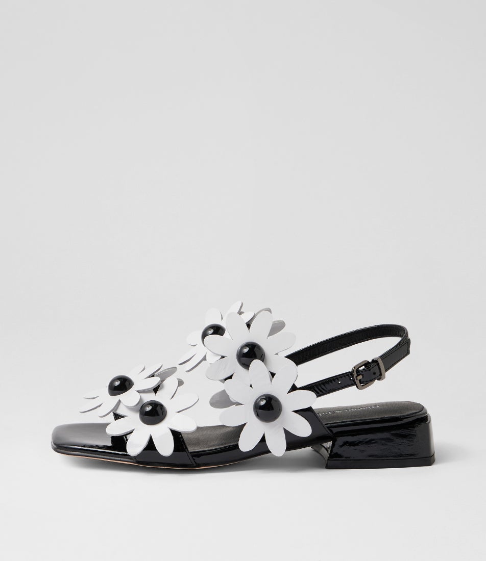 Pellas Black White Patent Leather Sandals