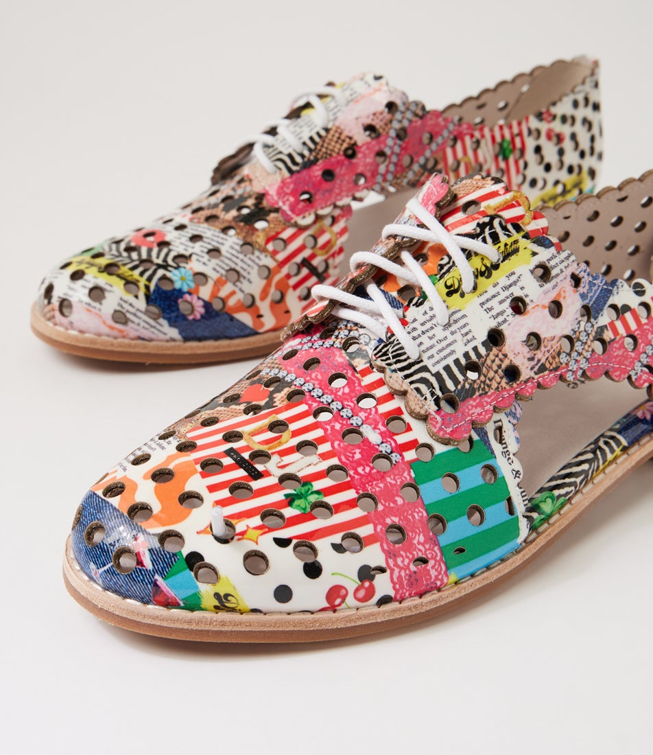 Adalina Collage 2 Print Patent Leather Lace Up Flats