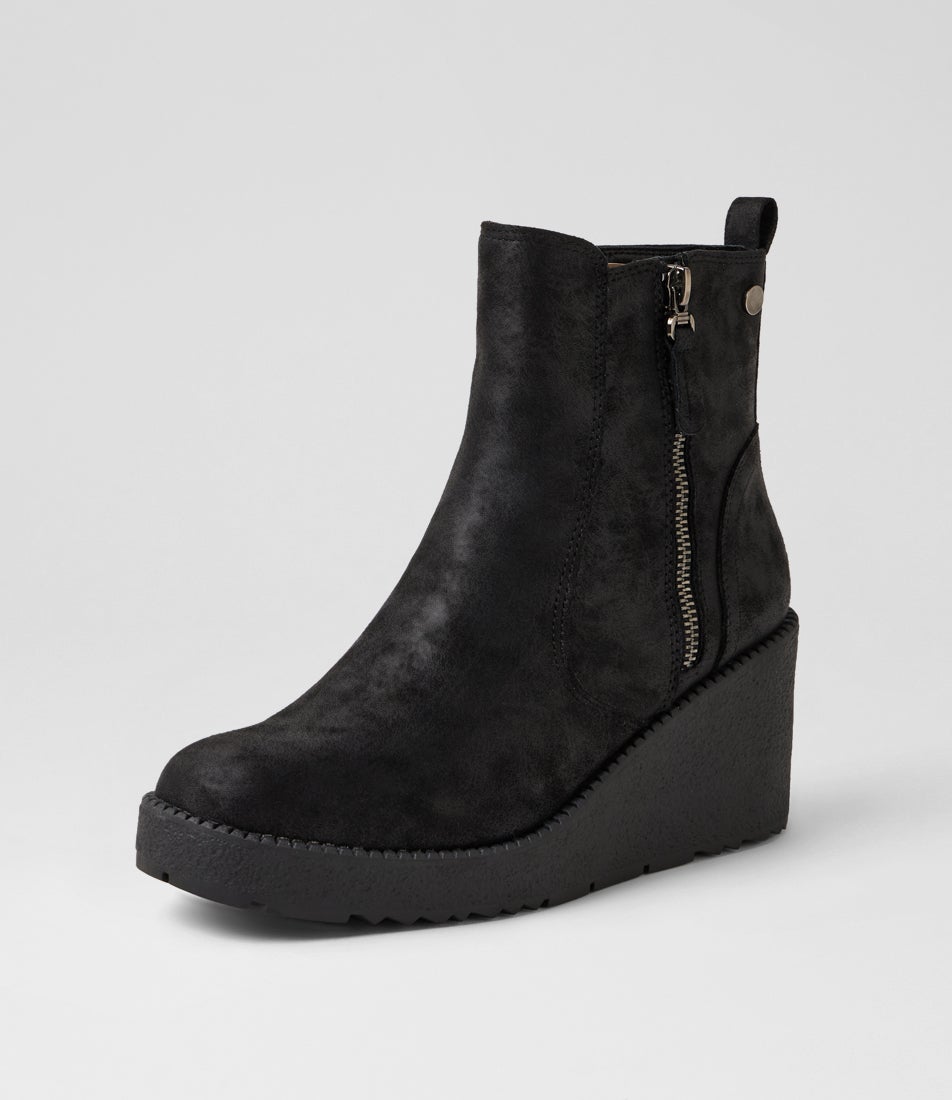 Layee Black Microsuede Ankle Boots
