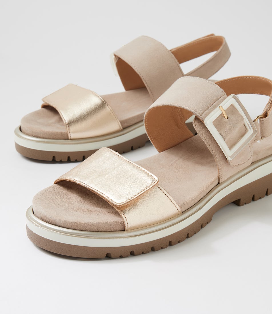 Malaga 3 Sand Metallic Leather Suede Sandals