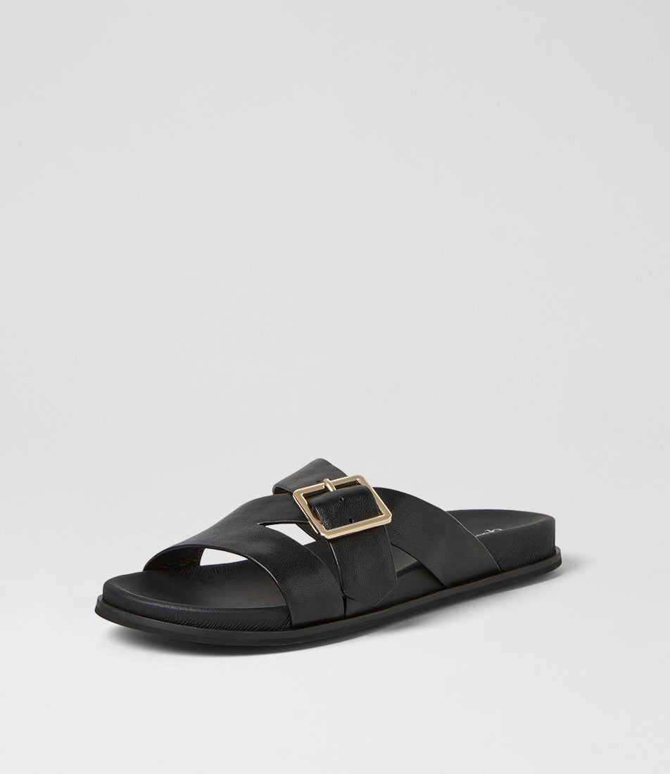 Nespie Black Leather Sandals