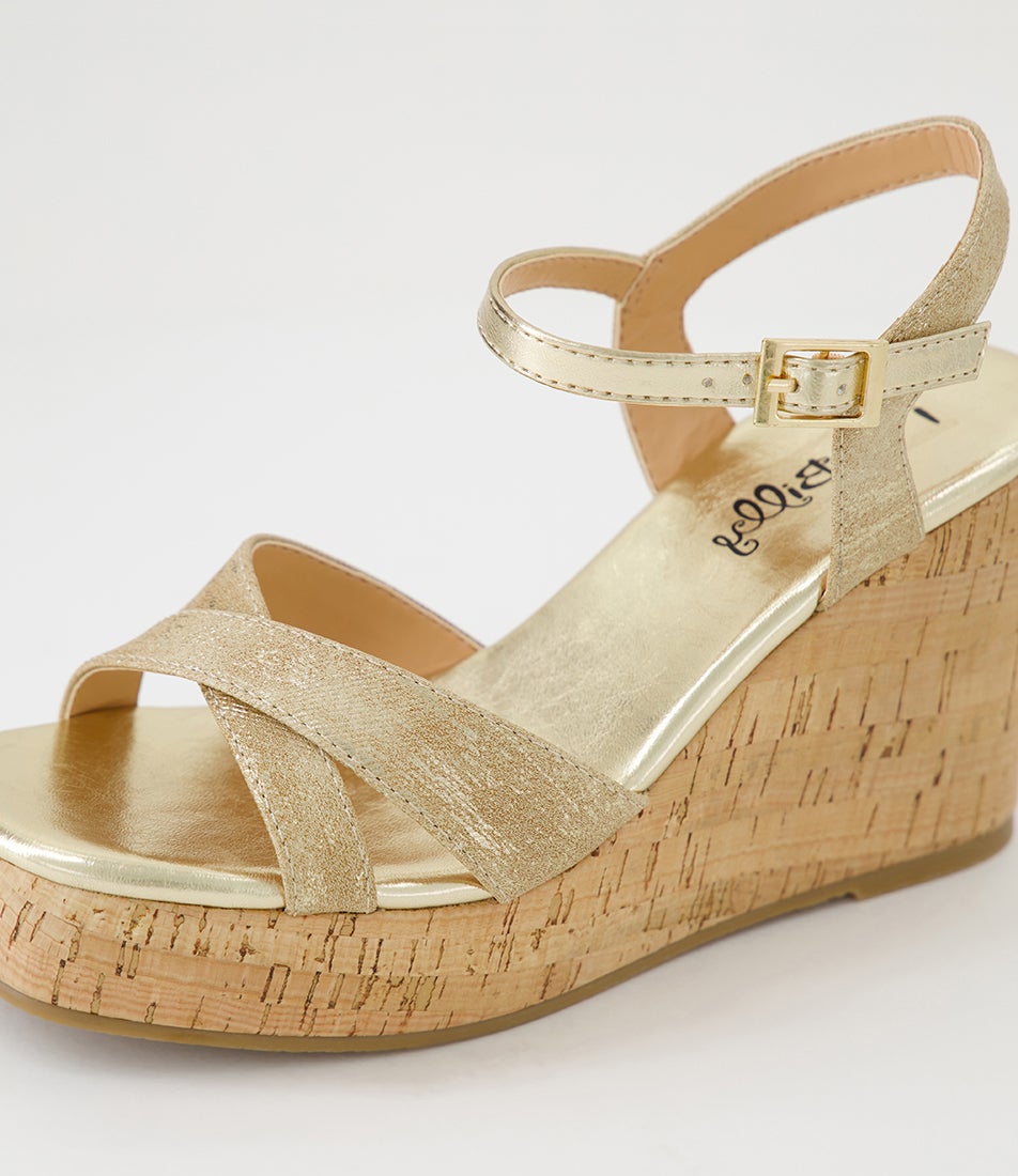 Fallini Gold Smudge Fabric Sandals