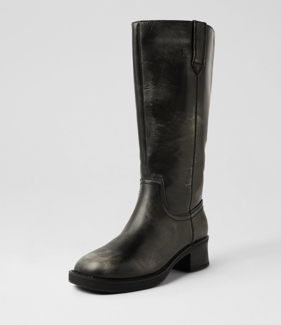 Rocco Charcoal Rub Leather Knee High Boots Rocco Charcoal Rub Leather Knee High Boots