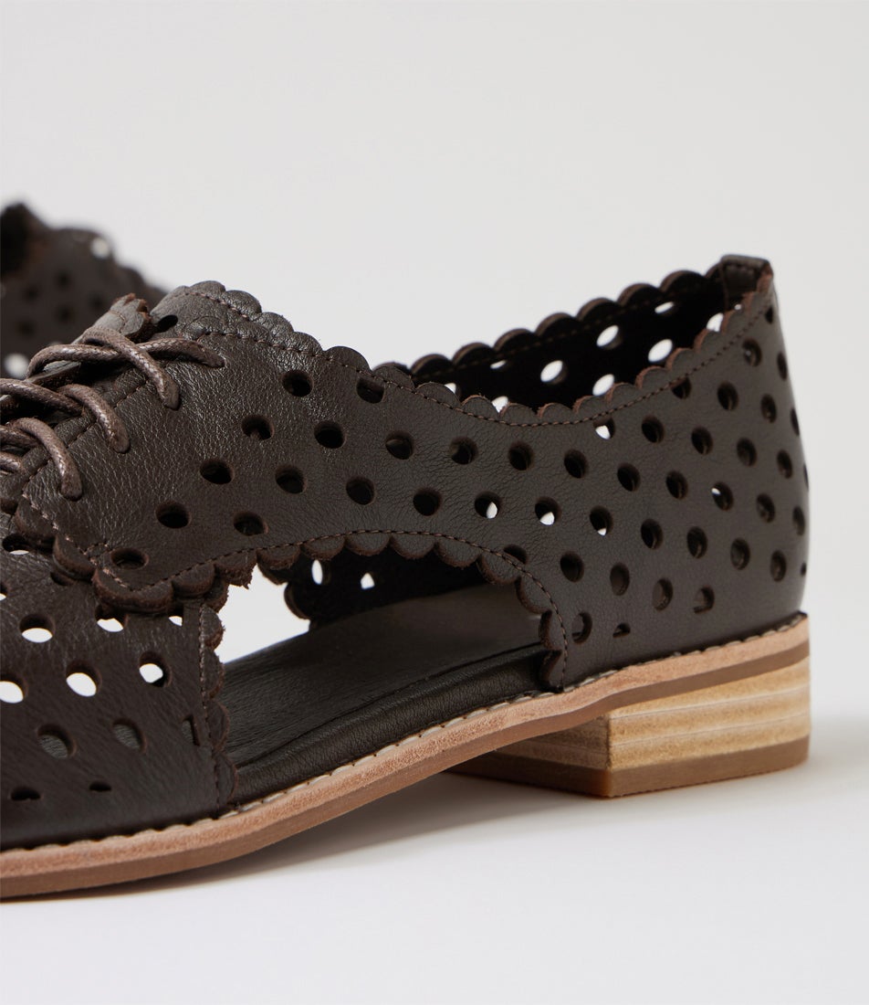 Adalina Choc Leather Lace Up Flats