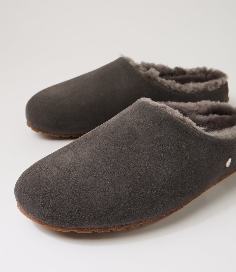 Monch Charcoal Leather Slippers Monch Charcoal Leather Slippers