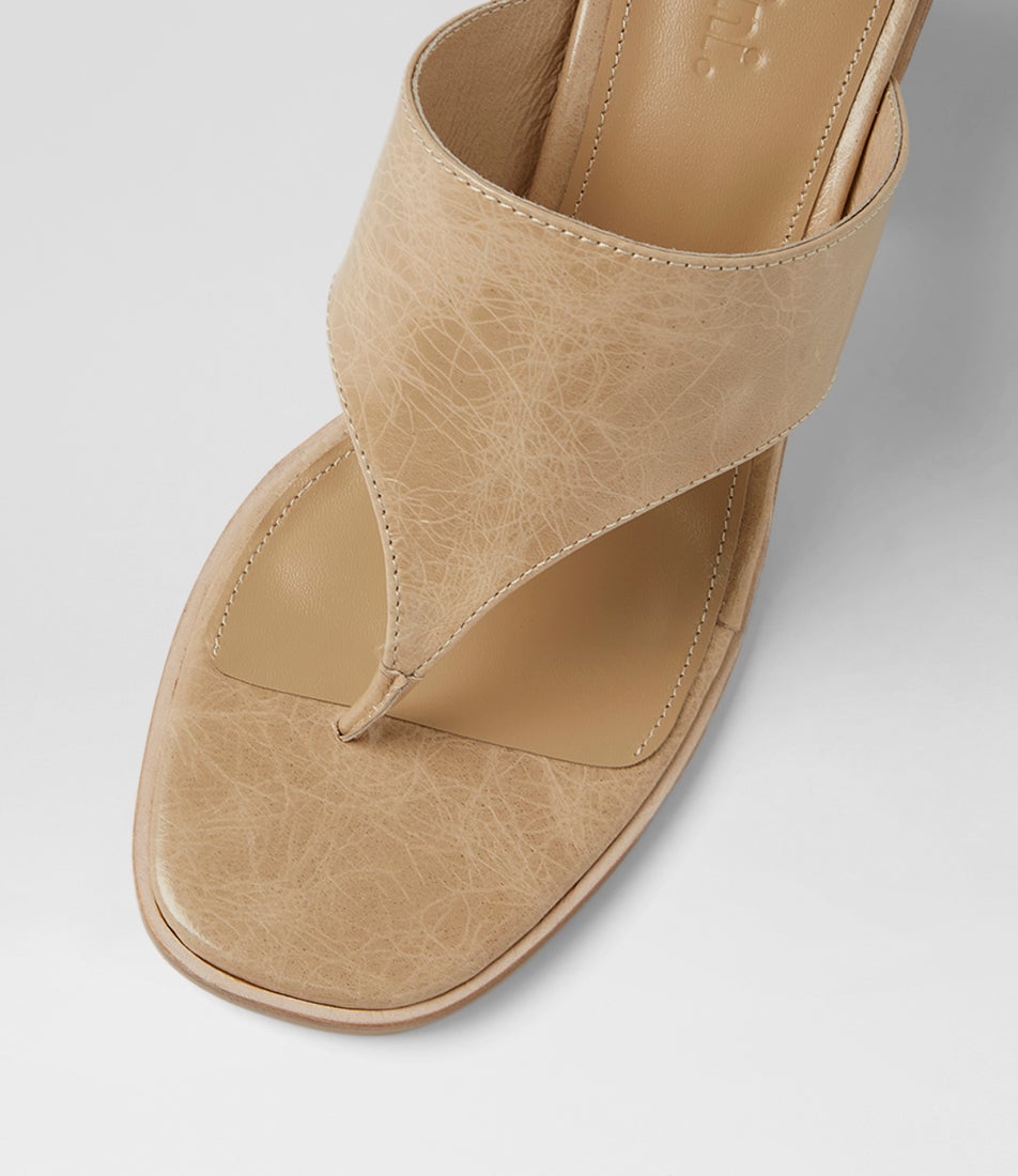 Neomi Camel Natural Crinkle Leather Sandals